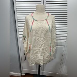 Johnny Was Cotton Embroidered Poncho Top With Tassles Size Small NWT